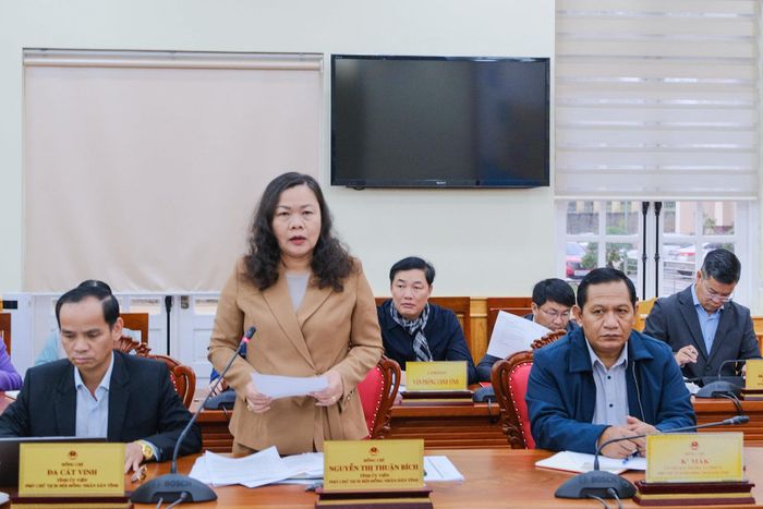 Đồng chí Nguyễn Thị Thuận Bích, Tỉnh uỷ viên, Phó Chủ tịch HĐND tỉnh nêu ý kiến