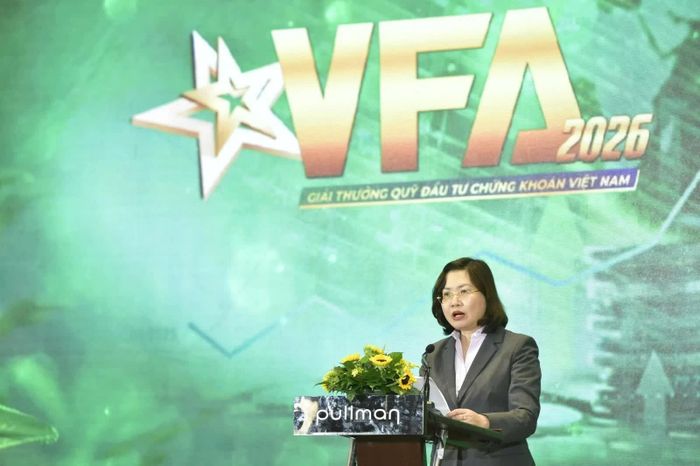 Bà Vũ Thị Chân Phương - Chủ tịch Ủy ban Chứng khoán Nhà nước phát biểu khai mạc VFA 2026. Ảnh: Dũng Minh
