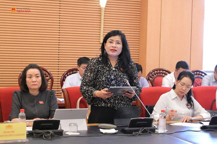 Phó trưởng đoàn chuyên trách Đoàn ĐBQH tỉnh Khánh Hòa Đàng Thị Mỹ Hương phát biểu. Ảnh: Hồ Long