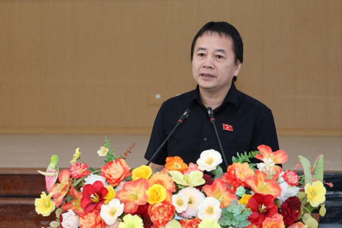 Ủy viên chuyên trách Ủy ban Văn hóa và Xã hội của Quốc hội Phạm Nam Tiến phát biểu tại hội nghị. Ảnh: Hữu Phúc