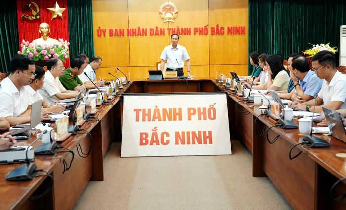 Phó Bí thư Thành uỷ, Chủ tịch HĐND thành phố Nguyễn Việt Oanh phát biểu tại buổi làm việc. Ảnh: Nguyễn Ánh