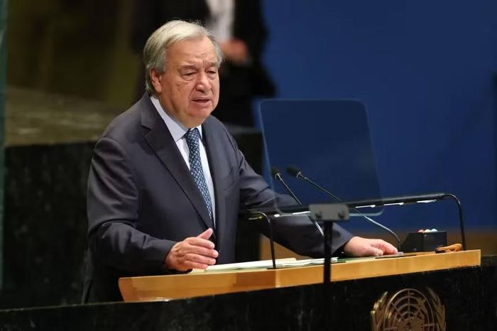 Tổng Thư ký LHQ Antonio Guterres phát biểu tại Đại hội đồng LHQ ngày 23/9/2025. Ảnh: Getty Images.
