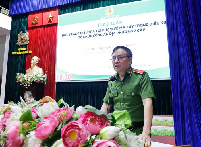 Thiếu tướng Nguyễn Ngọc Quang, Phó Cục trưởng Cục Cảnh sát Điều tra tội phạm về ma túy, Bộ Công an phát biểu tại hội thảo.