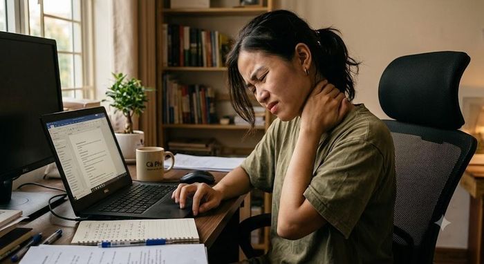 Vùng cổ rất dễ đau mỏi khi không được vận động thường xuyên. Ảnh minh hoạ