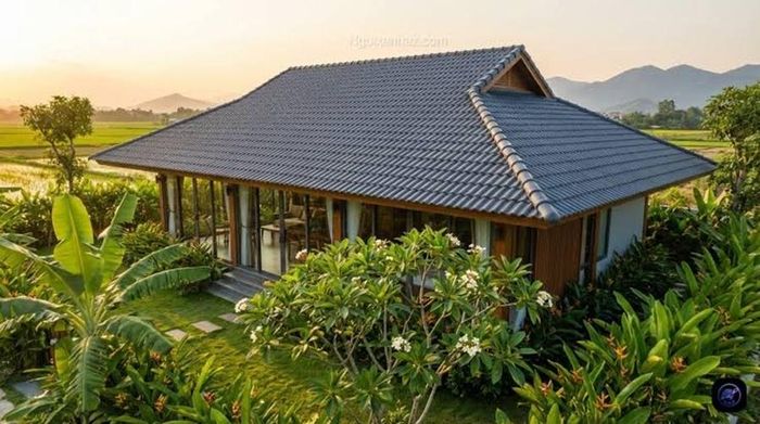 Mái ngói dốc giúp thoát nước mưa nhanh. (Ảnh: Ngói xanh AZ)