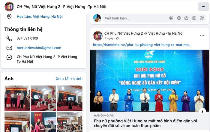 Hoạt động của các cấp Hội được cập nhật, chia sẻ trên fanpage của Chi hội Phụ nữ Tổ dân phố Việt Hưng 2. Ảnh: PV