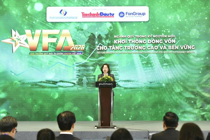Chủ tịch Ủy ban Chứng khoán Nhà nước Vũ Thị Chân Phương phát biểu khai mạc VFA 2026 Ảnh: PV