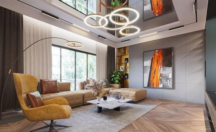 Phía bên trong biệt thự được thiết kế theo phong cách hiện đại, trang nhã với nội thất tone ấm. Ngoài ra, căn nhà còn được tận dụng triệt để các khoảng không để đón ánh sáng tự nhiên. Do vậy, ngôi nhà lúc nào trông cũng lung linh, ngập nắng và nhìn cực kỳ ấm cúng.