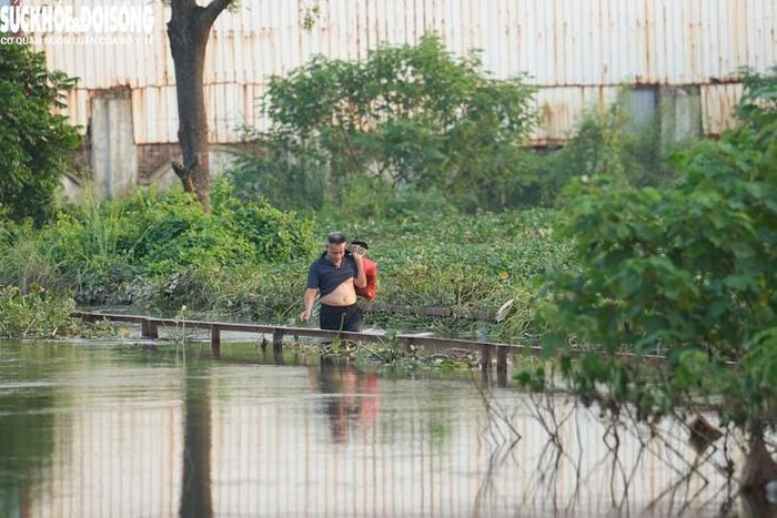 Dù vậy, ghi nhận vào chiều 20/9, nhiều người dân vẫn bất chấp nguy hiểm lội qua sông với lý do, nếu phải đi vòng ra cầu vượt sông Đáy ở Đại lộ Thăng Long, quãng đường sẽ xa hơn gấp nhiều lần việc đi qua cầu.