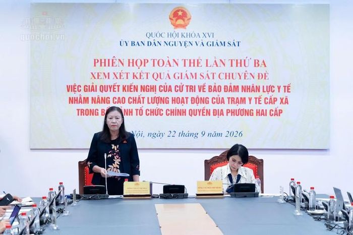 Chủ nhiệm UBDN&GS Lê Thị Nga - Trưởng Đoàn giám sát phát biểu khai mạc Phiên họp. Ảnh: Media Quốc hội