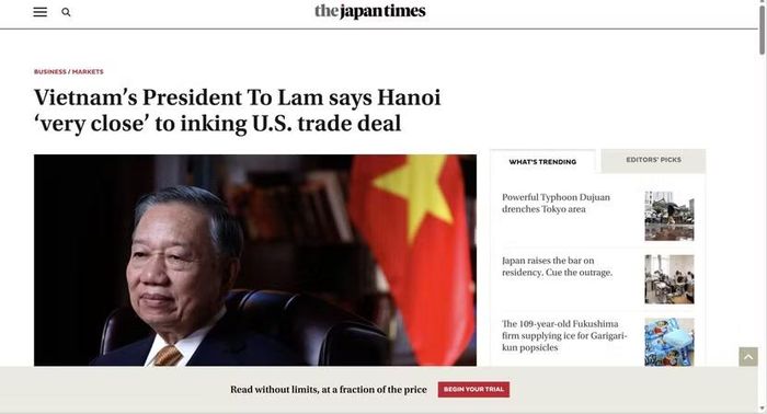 Bài đăng trên The Japan Times (ảnh chụp màn hình)