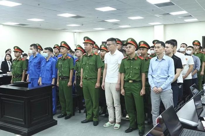 Các bị cáo trong vụ án bị đưa ra xét xử tại phiên tòa.