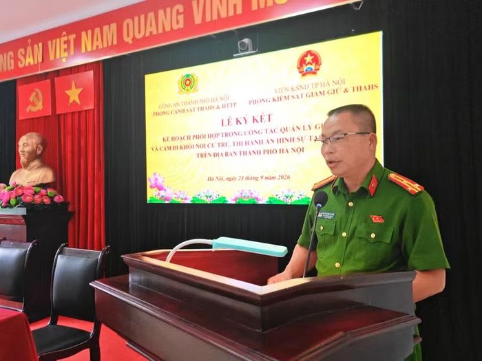 Thượng tá Nguyễn Ngọc Quang, Phó trưởng Phòng Thi hành án hình sự và hỗ trợ tư pháp CATP Hà Nội thông qua Kế hoạch phối hợp