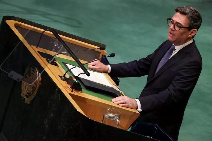 Thủ tướng Anh Andy Burnham phát biểu tại Đại hội đồng LHQ ngày 22-9-2026