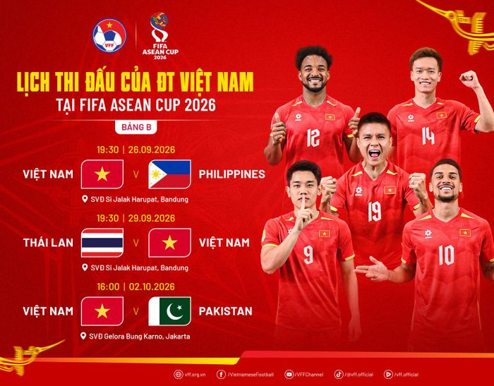 Lịch thi đấu của tuyển Việt Nam ở vòng bảng FIFA ASEAN Cup 2026.