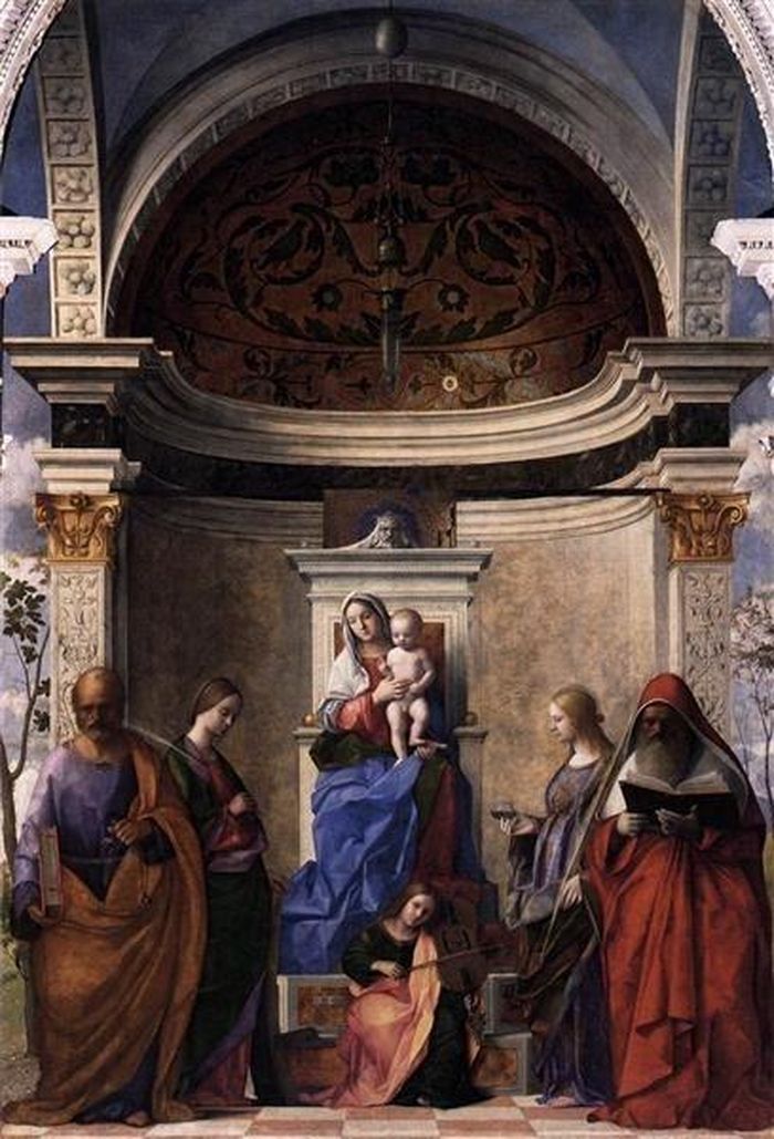  Kiệt tác Đức Mẹ bên các thánh (Madonna with saints) do danh họa Giovanni Bellini sáng tác vào năm 1505. Ảnh: Wikiart. 