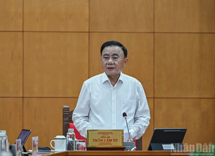 Thường trực Ban Bí thư Trần Cẩm Tú phát biểu kết luận cuộc làm việc. (Ảnh: DUY LINH)