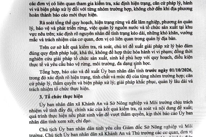 Một phần công văn chỉ đạo của Chủ tịch Ủy ban nhân dân tỉnh Cà Mau. (Ảnh: HỮU TÙNG)