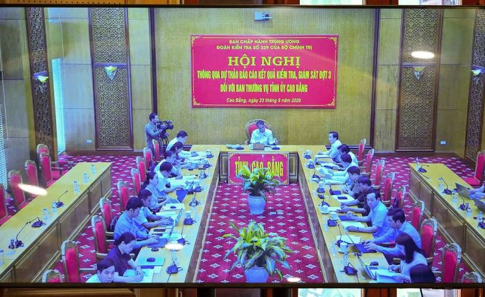 Hội nghị tại điểm cầu tỉnh Cao Bằng. (Ảnh: THỦY NGUYÊN)