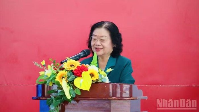 Nguyên Phó Chủ tịch nước Trương Thị Mỹ Hoa phát biểu. (Ảnh: VŨ TÂN)