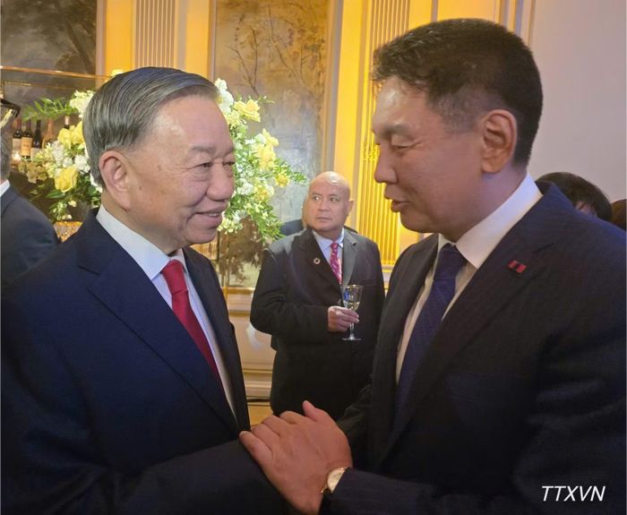 Tổng Bí thư, Chủ tịch nước Tô Lâm gặp Tổng thống Mông Cổ Ukhnaagiin Khurelsukh. (Ảnh: TTXVN)