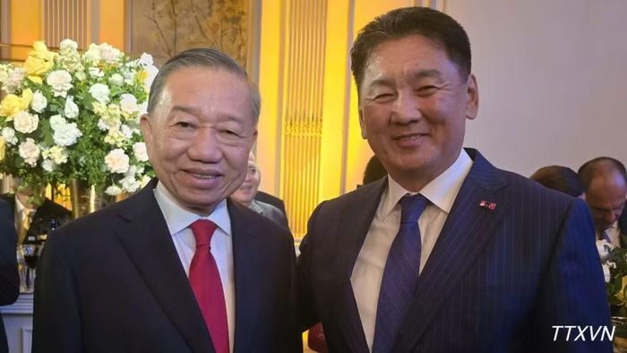 Tổng Bí thư, Chủ tịch nước Tô Lâm gặp Tổng thống Mông Cổ Ukhnaagiin Khurelsukh. (Ảnh: TTXVN)