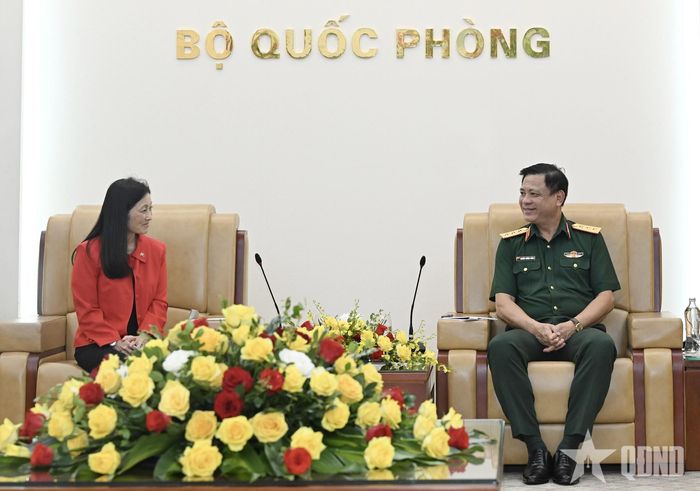 Thượng tướng Nguyễn Trường Thắng tiếp xã giao Đại sứ Jennifer Wicks.