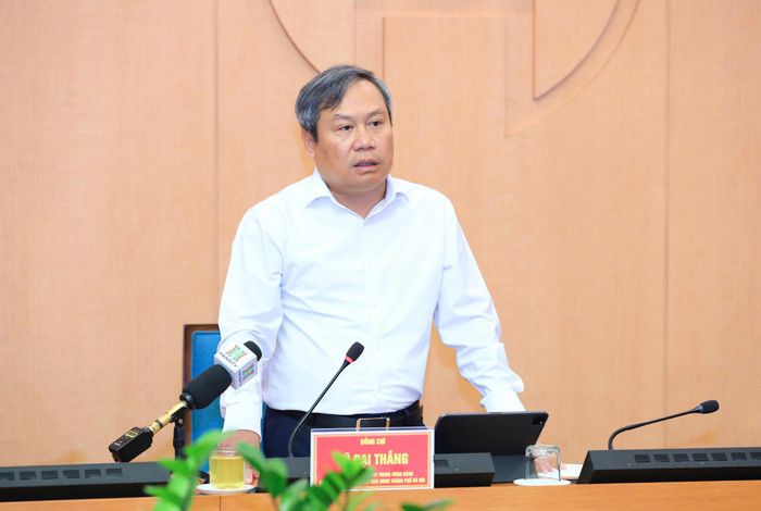 Chủ tịch UBND TP Hà Nội Vũ Đại Thắng phát biểu tại cuộc họp. Ảnh: PHẠM LINH