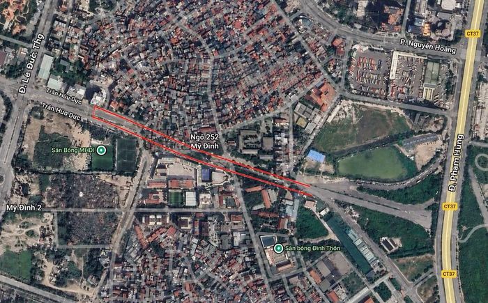 Vị trí tuyến đường nối Phạm Hùng - Lê Đức Thọ trên bản đồ.