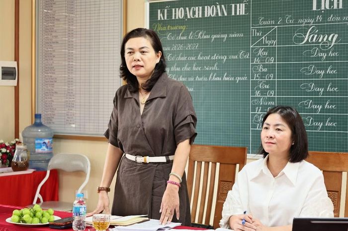 Bà Trần Lưu Hoa, Phó Giám đốc Sở GD&ĐT Hà Nội, Trưởng đoàn kiểm tra phát biểu.