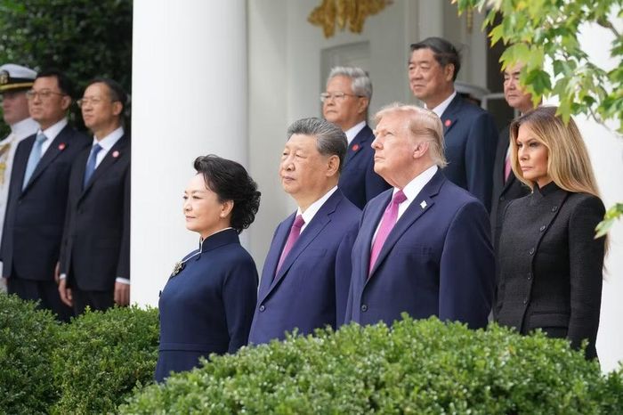 Tổng thống Mỹ Donald Trump chủ trì lễ đón Chủ tịch Trung Quốc Tập Cận Bình tại Nhà Trắng. (Ảnh: AP)