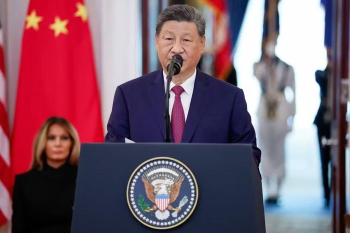 Tổng thống Mỹ và Chủ tịch Trung Quốc phát biểu tại Đại Sảnh. (Ảnh: Reuters)