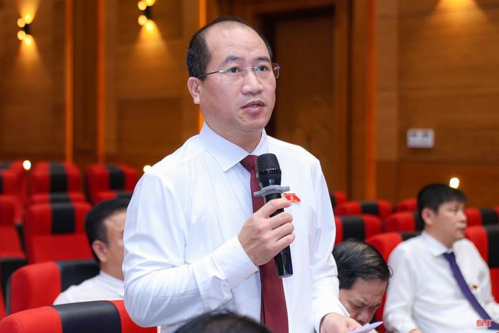 Đại biểu Nguyễn Thế Hoàn - Phó Chủ tịch Ủy ban MTTQ tỉnh, Chủ tịch Liên đoàn Lao động tỉnh phát biểu thảo luận.