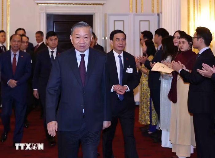 Tổng Bí thư, Chủ tịch nước Tô Lâm đến phát biểu chính sách và nhận Huy chương của Hiệp hội Chính sách Đối ngoại Hoa Kỳ (FPA). (Ảnh: Thống Nhất/TTXVN)