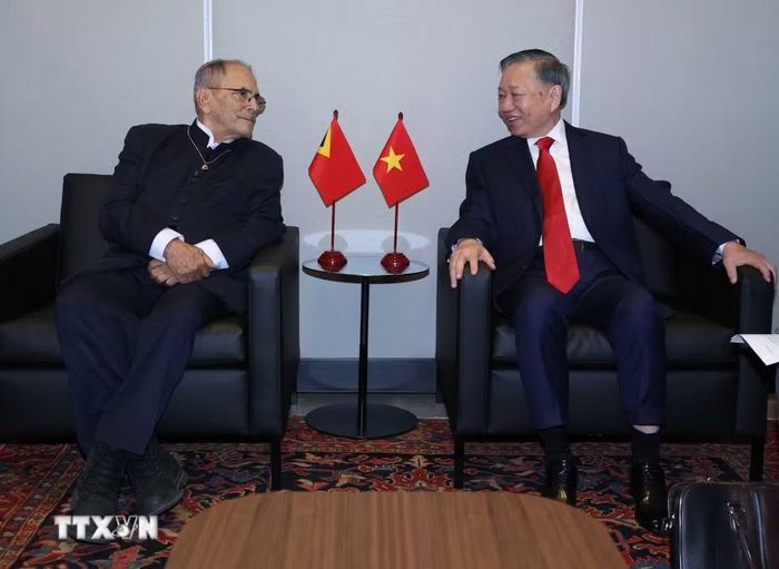 Tổng Bí thư, Chủ tịch nước Tô Lâm gặp Tổng thống Timor Leste José Ramos-Horta. (Ảnh: Thống Nhất/TTXVN)
