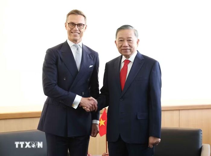 Tổng Bí thư, Chủ tịch nước Tô Lâm gặp Tổng thống Phần Lan Alexander Stubb. (Ảnh: Thống Nhất/TTXVN)