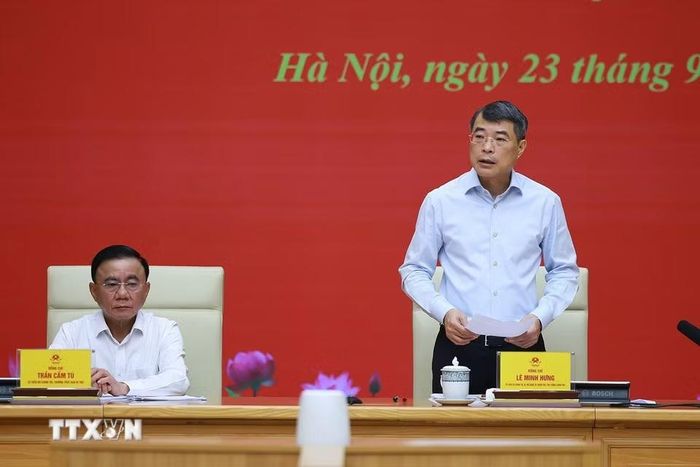 Đồng chí Lê Minh Hưng, Bí thư Đảng ủy Chính phủ, Thủ tướng Chính phủ phát biểu. (Ảnh: Dương Giang/TTXVN)