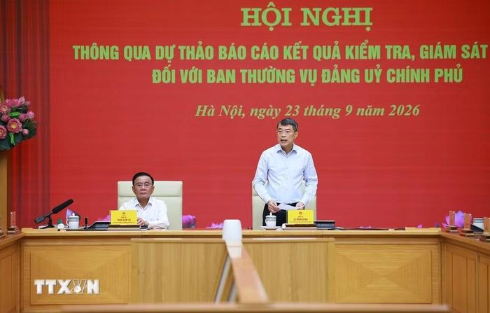 Đồng chí Lê Minh Hưng, Bí thư Đảng ủy Chính phủ, Thủ tướng Chính phủ phát biểu. (Ảnh: Dương Giang/TTXVN)