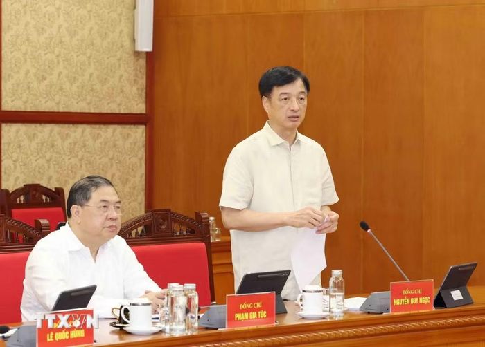 Đồng chí Nguyễn Duy Ngọc, Ủy viên Bộ Chính trị, Bí thư Trung ương Đảng, Trưởng Ban Tổ chức Trung ương phát biểu. (Ảnh: Phương Hoa/TTXVN)