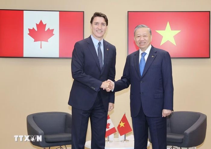 Trong khuôn khổ Hội nghị cấp cao Pháp ngữ lần thứ 19, tại Paris (Pháp), ngày 5/10/2024, Tổng Bí thư, Chủ tịch nước Tô Lâm đã gặp Thủ tướng Canada Justin Trudeau. (Ảnh: Trí Dũng/TTXVN)