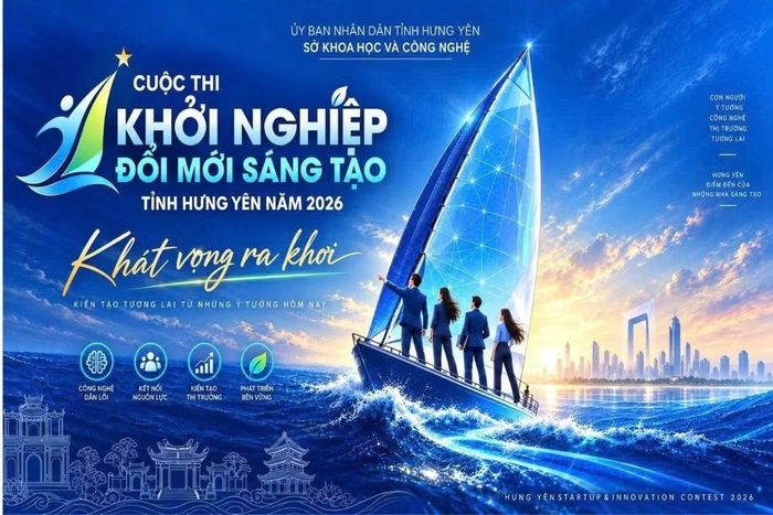 Nhận diện chính thức của Cuộc thi Khởi nghiệp, đổi mới sáng tạo tỉnh Hưng Yên năm 2026. (Ảnh: Báo Hưng Yên)