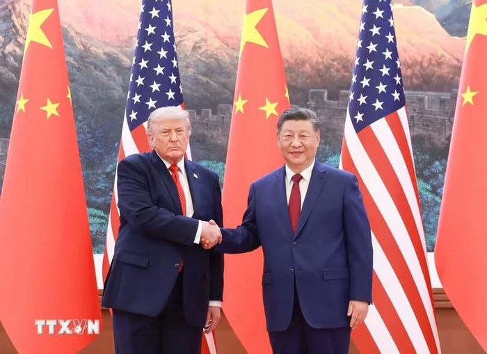 Chủ tịch Trung Quốc Tập Cận Bình (phải) trong cuộc gặp Tổng thống Mỹ Donald Trump có chuyến thăm cấp Nhà nước tới Trung Quốc, tại Bắc Kinh ngày 14/5/2026. (Ảnh: THX/TTXVN phát)