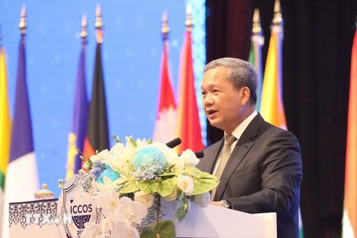 Thủ tướng Campuchia Hun Manet phát biểu khai mạc hội nghị. (Ảnh: Minh Hưng/TTXVN)