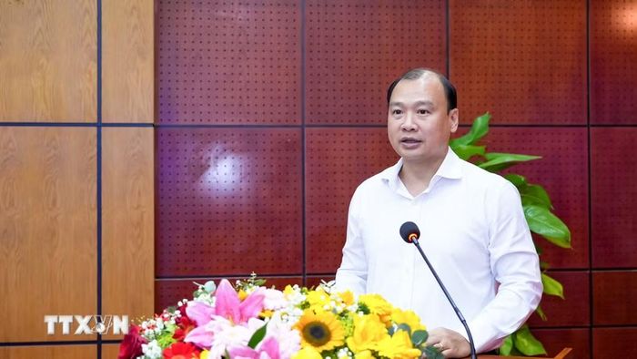 Ông Lê Hải Bình, Ủy viên Trung ương Đảng, Phó Giám đốc Thường trực Học viện Chính trị Quốc gia Hồ Chí Minh phát biểu. (Ảnh: Minh Phú/TTXVN)