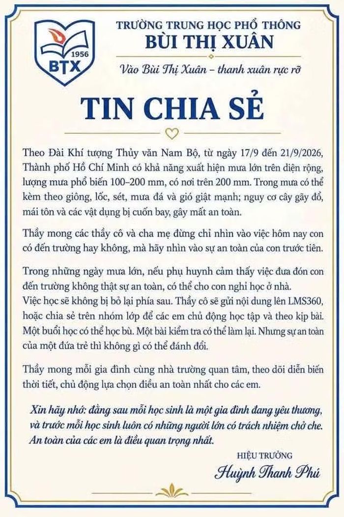 Thông tin cần thiết và kịp thời của Trường THPT Bùi Thị Xuân.
