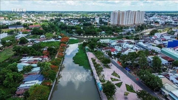 Hoa phượng khoe sắc bên dòng rạch Tây Ninh, điểm tô không gian đô thị thêm rực rỡ. Ảnh: Giang Phương/TTXVN