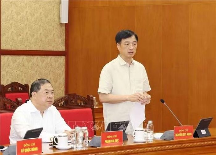 Đồng chí Nguyễn Duy Ngọc, Uỷ viên Bộ Chính trị, Bí thư Trung ương Đảng, Trưởng Ban Tổ chức Trung ương phát biểu. Ảnh: Phương Hoa/TTXVN