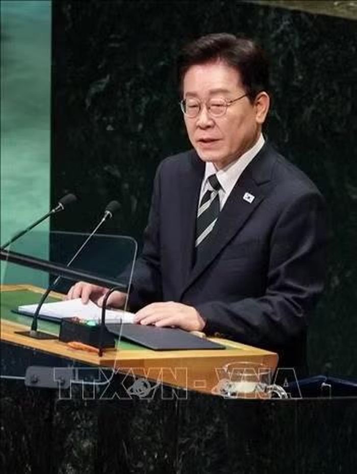 Tổng thống Hàn Quốc Lee Jae Myung phát biểu tại Khóa họp 81 của Đại hội đồng Liên hợp quốc (ĐHĐ LHQ) ở New York (Mỹ) ngày 23/9/2026. Ảnh: Yonhap/TTXVN phát