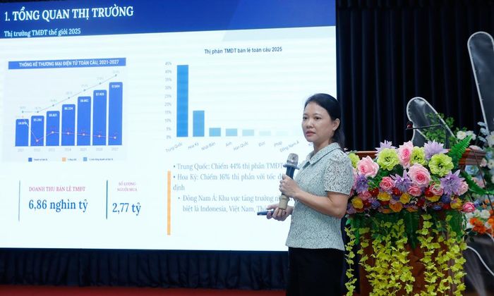  Bà Nguyễn Thảo Phương, Phó Trưởng Phòng Quản lý xuất nhập khẩu, Sở Công Thương trình bày chuyên đề Tổng quan thương mại điện tử tại Việt Nam. 