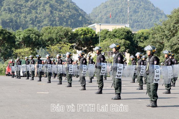 Lực lượng cảnh sát cơ động tham gia phần biểu diễn võ thuật tại cuộc diễn tập.